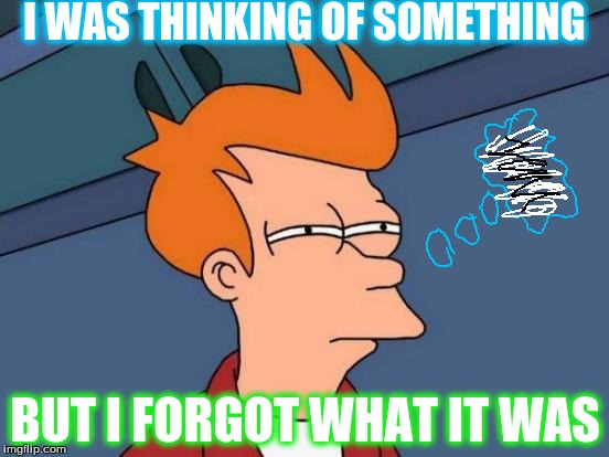 Futurama Fry Meme | I WAS THINKING OF SOMETHING; BUT I FORGOT WHAT IT WAS | image tagged in memes,futurama fry | made w/ Imgflip meme maker