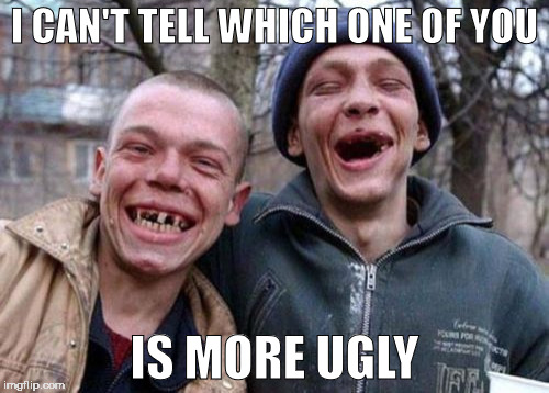 Ugly Twins | I CAN'T TELL WHICH ONE OF YOU; IS MORE UGLY | image tagged in memes,ugly twins | made w/ Imgflip meme maker