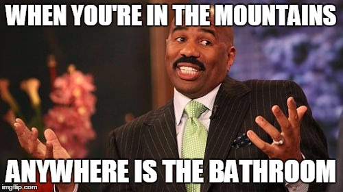 Steve Harvey Meme | WHEN YOU'RE IN THE MOUNTAINS ANYWHERE IS THE BATHROOM | image tagged in memes,steve harvey | made w/ Imgflip meme maker