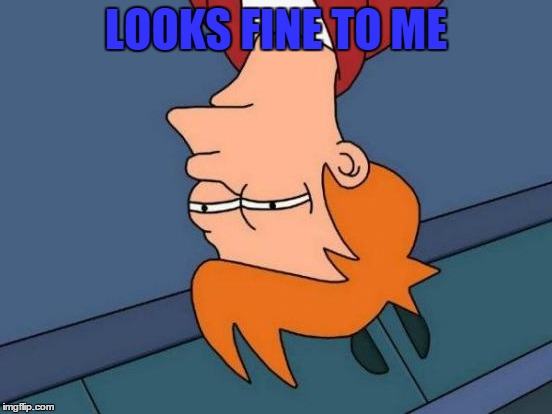 Futurama Fry Meme | LOOKS FINE TO ME | image tagged in memes,futurama fry | made w/ Imgflip meme maker