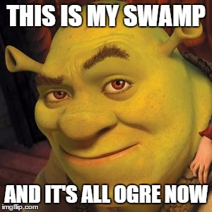 It's my swamp and it's all ogre | THIS IS MY SWAMP; AND IT'S ALL OGRE NOW | image tagged in shrek sexy face | made w/ Imgflip meme maker