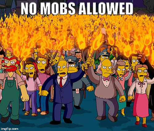 angry mob | NO MOBS ALLOWED | image tagged in angry mob | made w/ Imgflip meme maker