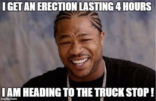 Yo Dawg Heard You Meme | I GET AN ERECTION LASTING 4 HOURS I AM HEADING TO THE TRUCK STOP ! | image tagged in memes,yo dawg heard you | made w/ Imgflip meme maker