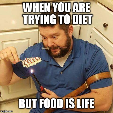 FATTY'S BE LIKE.... | WHEN YOU ARE TRYING TO DIET; BUT FOOD IS LIFE | image tagged in funny,funny memes,memes,too funny,drugs | made w/ Imgflip meme maker