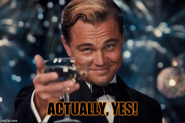 Leonardo Dicaprio Cheers Meme | ACTUALLY, YES! | image tagged in memes,leonardo dicaprio cheers | made w/ Imgflip meme maker