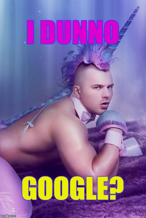Sexy Unicorn man | I DUNNO GOOGLE? | image tagged in sexy unicorn man | made w/ Imgflip meme maker