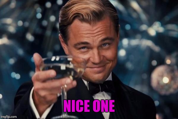 Leonardo Dicaprio Cheers Meme | NICE ONE | image tagged in memes,leonardo dicaprio cheers | made w/ Imgflip meme maker