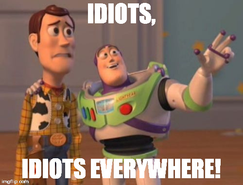 X, X Everywhere Meme | IDIOTS, IDIOTS EVERYWHERE! | image tagged in memes,x x everywhere | made w/ Imgflip meme maker