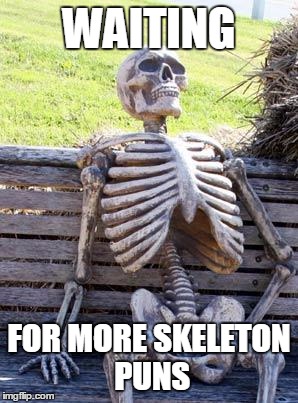 Waiting Skeleton Meme | WAITING FOR MORE SKELETON PUNS | image tagged in memes,waiting skeleton | made w/ Imgflip meme maker