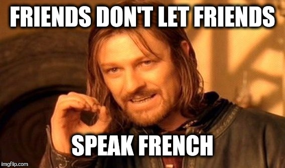 One Does Not Simply Meme | FRIENDS DON'T LET FRIENDS SPEAK FRENCH | image tagged in memes,one does not simply | made w/ Imgflip meme maker