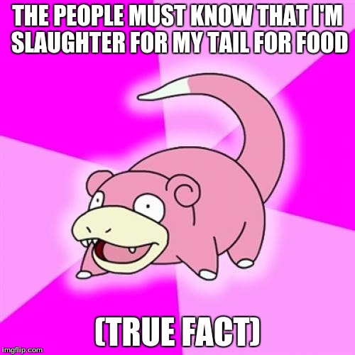 Slowpoke Meme | THE PEOPLE MUST KNOW THAT I'M SLAUGHTER FOR MY TAIL FOR FOOD; (TRUE FACT) | image tagged in memes,slowpoke | made w/ Imgflip meme maker