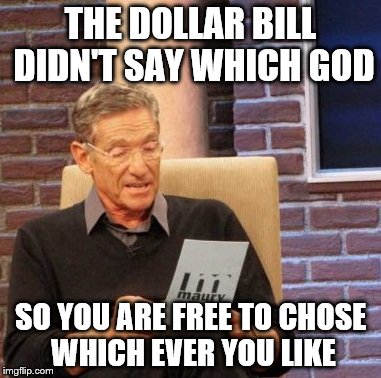 Maury Lie Detector Meme | THE DOLLAR BILL DIDN'T SAY WHICH GOD SO YOU ARE FREE TO CHOSE WHICH EVER YOU LIKE | image tagged in memes,maury lie detector | made w/ Imgflip meme maker