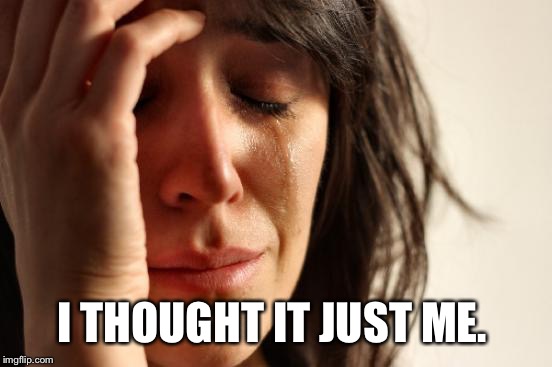 First World Problems Meme | I THOUGHT IT JUST ME. | image tagged in memes,first world problems | made w/ Imgflip meme maker