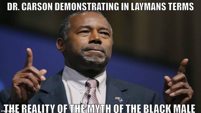 DR. CARSON
DEMONSTRATING IN LAYMANS TERMS; THE REALITY OF THE MYTH OF THE BLACK MALE | image tagged in bbc,black lives matter,politics | made w/ Imgflip meme maker