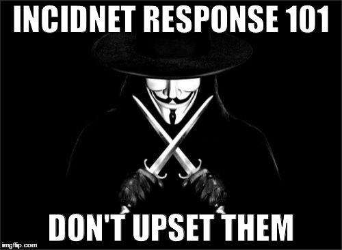 V For Vendetta Meme | INCIDNET RESPONSE 101; DON'T UPSET THEM | image tagged in memes,v for vendetta | made w/ Imgflip meme maker