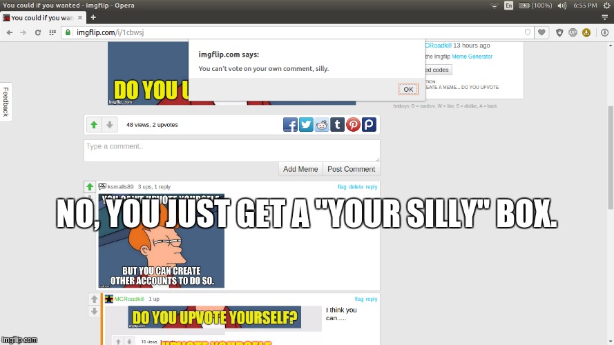 NO, YOU JUST GET A "YOUR SILLY" BOX. | made w/ Imgflip meme maker