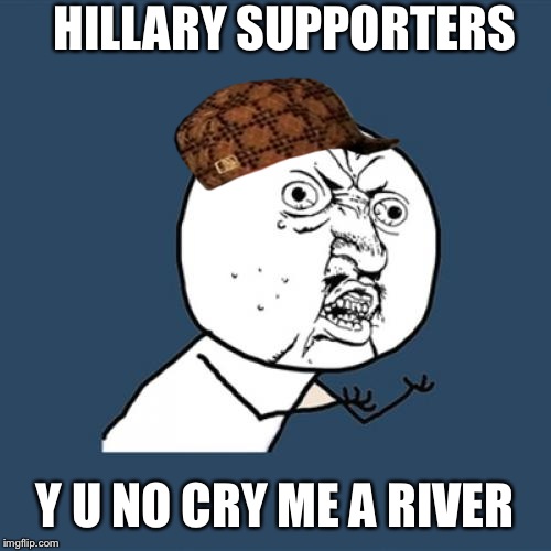 Y U No Meme | HILLARY SUPPORTERS; Y U NO CRY ME A RIVER | image tagged in memes,y u no,scumbag | made w/ Imgflip meme maker