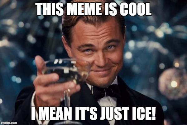 Leonardo Dicaprio Cheers Meme | THIS MEME IS COOL I MEAN IT'S JUST ICE! | image tagged in memes,leonardo dicaprio cheers | made w/ Imgflip meme maker