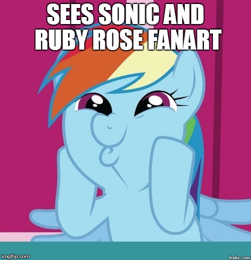mlp rd omg | SEES SONIC AND RUBY ROSE FANART | image tagged in mlp rd omg | made w/ Imgflip meme maker