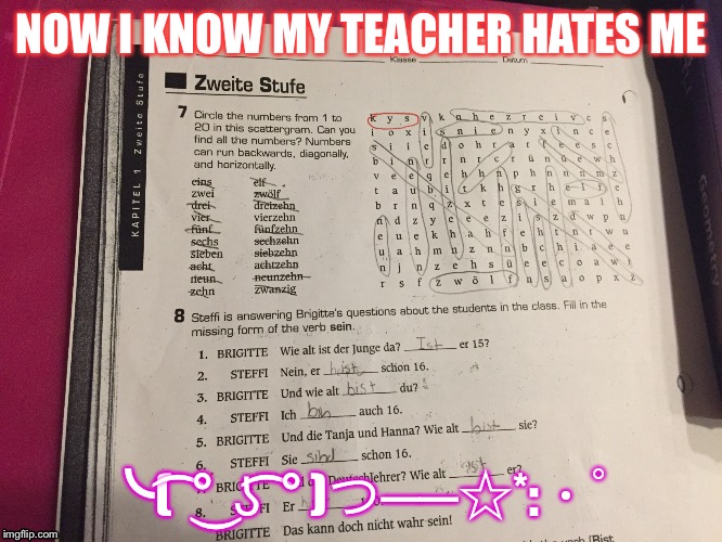 Funny homework  | NOW I KNOW MY TEACHER HATES ME; ╰( ͡° ͜ʖ ͡° )つ──☆*:・ﾟ | image tagged in school meme,funny memes,so true memes,memes | made w/ Imgflip meme maker