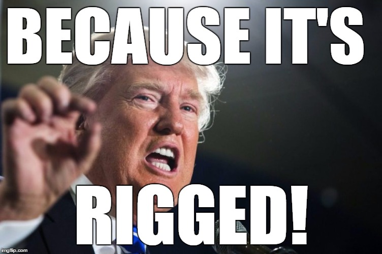 donald trump | BECAUSE IT'S; RIGGED! | image tagged in donald trump | made w/ Imgflip meme maker