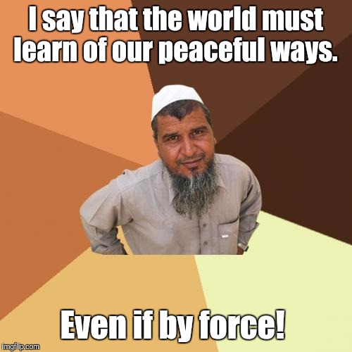 Ordinary Muslim Man | I say that the world must learn of our peaceful ways. Even if by force! | image tagged in memes,ordinary muslim man | made w/ Imgflip meme maker