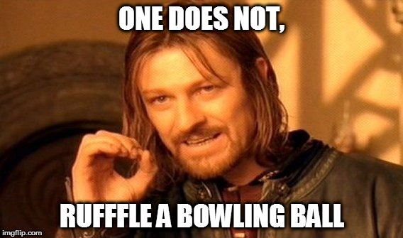 One Does Not Simply Meme | ONE DOES NOT, RUFFFLE A BOWLING BALL | image tagged in memes,one does not simply | made w/ Imgflip meme maker