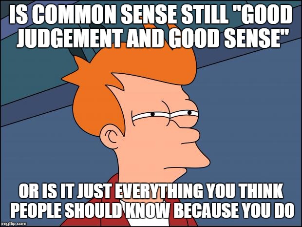 Seems legit | IS COMMON SENSE STILL "GOOD JUDGEMENT AND GOOD SENSE"; OR IS IT JUST EVERYTHING YOU THINK PEOPLE SHOULD KNOW BECAUSE YOU DO | image tagged in seems legit | made w/ Imgflip meme maker