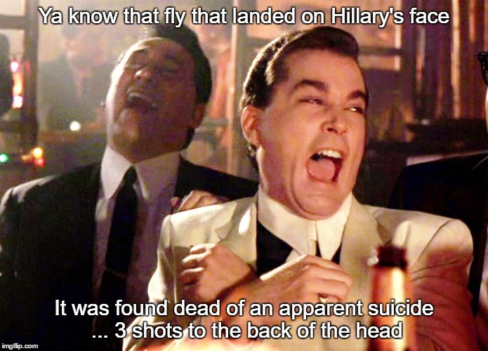 Good Fellas Hilarious | Ya know that fly that landed on Hillary's face; It was found dead of an apparent suicide ... 3 shots to the back of the head | image tagged in memes,good fellas hilarious | made w/ Imgflip meme maker