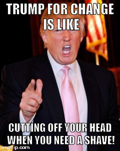 Donald Trump | TRUMP FOR CHANGE IS LIKE; CUTTING OFF YOUR HEAD WHEN YOU NEED A SHAVE! | image tagged in donald trump | made w/ Imgflip meme maker