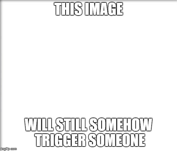 Somehow | THIS IMAGE; WILL STILL SOMEHOW TRIGGER SOMEONE | image tagged in funny memes,letsgetwordy,white | made w/ Imgflip meme maker