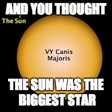 Science....... | AND YOU THOUGHT; THE SUN WAS THE BIGGEST STAR | image tagged in vy canis majoris,sun,the sun,science | made w/ Imgflip meme maker
