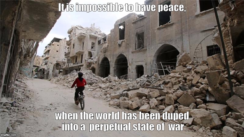 It is impossible to have peace, when the world has been duped into a  perpetual state of
 war | image tagged in war on terror | made w/ Imgflip meme maker