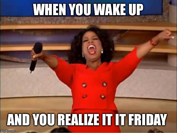 Oprah You Get A Meme | WHEN YOU WAKE UP; AND YOU REALIZE IT IT FRIDAY | image tagged in memes,oprah you get a | made w/ Imgflip meme maker