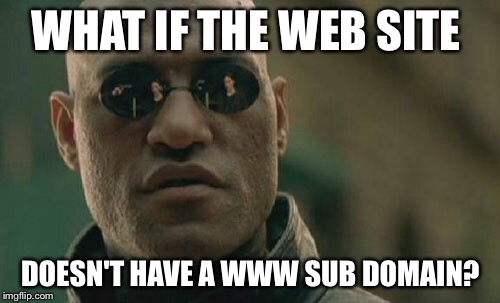 Matrix Morpheus Meme | WHAT IF THE WEB SITE DOESN'T HAVE A WWW SUB DOMAIN? | image tagged in memes,matrix morpheus | made w/ Imgflip meme maker