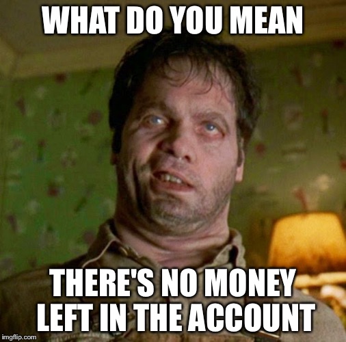 What? | WHAT DO YOU MEAN; THERE'S NO MONEY LEFT IN THE ACCOUNT | image tagged in what | made w/ Imgflip meme maker