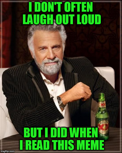 The Most Interesting Man In The World Meme | I DON'T OFTEN LAUGH OUT LOUD BUT I DID WHEN I READ THIS MEME | image tagged in memes,the most interesting man in the world | made w/ Imgflip meme maker