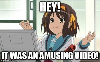 Haruhi Computer | HEY! IT WAS AN AMUSING VIDEO! | image tagged in haruhi computer | made w/ Imgflip meme maker