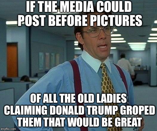 That Would Be Great Meme | IF THE MEDIA COULD POST BEFORE PICTURES; OF ALL THE OLD LADIES CLAIMING DONALD TRUMP GROPED THEM THAT WOULD BE GREAT | image tagged in memes,that would be great | made w/ Imgflip meme maker