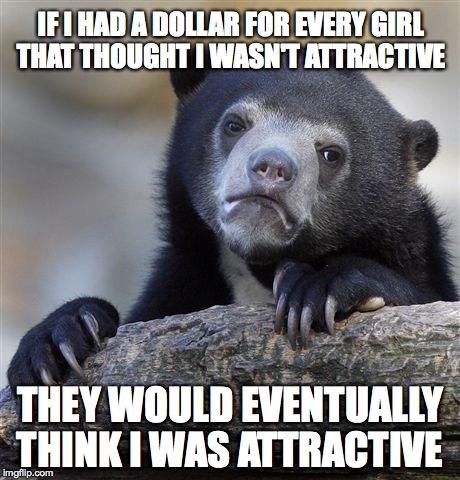 Confession Bear | IF I HAD A DOLLAR FOR EVERY GIRL THAT THOUGHT I WASN'T ATTRACTIVE; THEY WOULD EVENTUALLY THINK I WAS ATTRACTIVE | image tagged in memes,confession bear | made w/ Imgflip meme maker