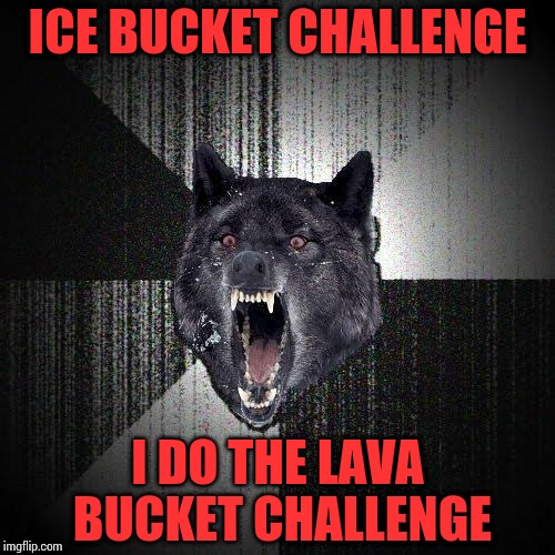 Insanity Wolf Meme | ICE BUCKET CHALLENGE; I DO THE LAVA BUCKET CHALLENGE | image tagged in memes,insanity wolf | made w/ Imgflip meme maker