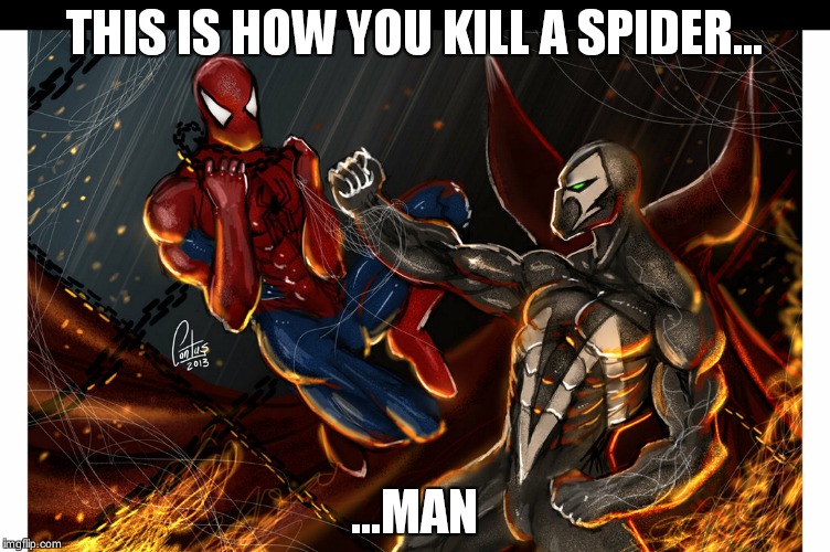 How to kill a spider | THIS IS HOW YOU KILL A SPIDER... ...MAN | image tagged in spiderman,spawn | made w/ Imgflip meme maker