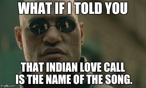 Matrix Morpheus Meme | WHAT IF I TOLD YOU THAT INDIAN LOVE CALL IS THE NAME OF THE SONG. | image tagged in memes,matrix morpheus | made w/ Imgflip meme maker