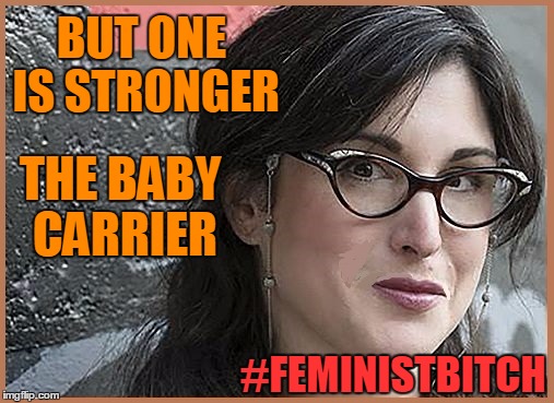 feminist Zeisler | BUT ONE IS STRONGER #FEMINISTB**CH THE BABY CARRIER | image tagged in feminist zeisler | made w/ Imgflip meme maker