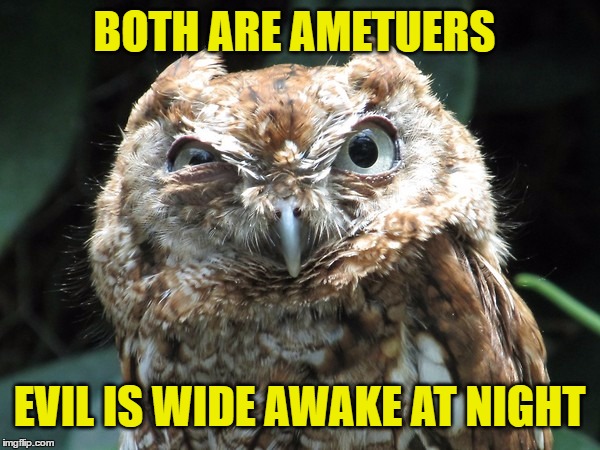 BOTH ARE AMETUERS EVIL IS WIDE AWAKE AT NIGHT | made w/ Imgflip meme maker