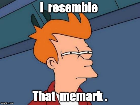 Futurama Fry Meme | I  resemble That  memark . | image tagged in memes,futurama fry | made w/ Imgflip meme maker