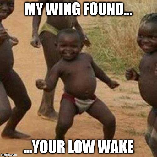 Third World Success Kid Meme | MY WING FOUND... ...YOUR LOW WAKE | image tagged in memes,third world success kid | made w/ Imgflip meme maker