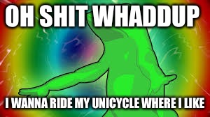 OH SHIT WHADDUP; I WANNA RIDE MY UNICYCLE WHERE I LIKE | image tagged in dat boi | made w/ Imgflip meme maker