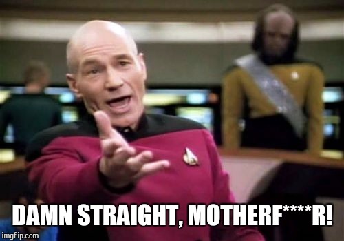 Picard Wtf Meme | DAMN STRAIGHT, MOTHERF****R! | image tagged in memes,picard wtf | made w/ Imgflip meme maker