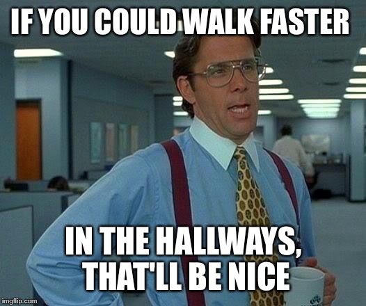 That Would Be Great | IF YOU COULD WALK FASTER; IN THE HALLWAYS, THAT'LL BE NICE | image tagged in memes,that would be great | made w/ Imgflip meme maker